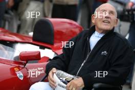 Stirling Moss makes racing comeback in his OSCA at the Silverstone Classic, he retired due to gearbox problems whilst leading his class