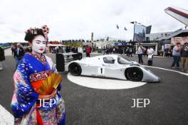 Silverstone Classic  28-30 July 2017  At the Home of British Motorsport  General A Geisha girl with the Sauber Mercedes C292 Free for editorial use only Photo credit – JEP