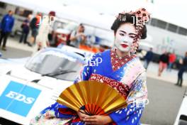 Silverstone Classic  28-30 July 2017  At the Home of British Motorsport  General A Geisha girl with the Sauber Mercedes C292 Free for editorial use only Photo credit – JEP