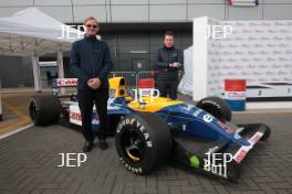 Silverstone Classic Media Day 2017, Silverstone Circuit, Northants, England. 23rd March 2017. Jonathan Williams and Dickie Stanford with the Williams FW14B. Copyright Free for editorial use.