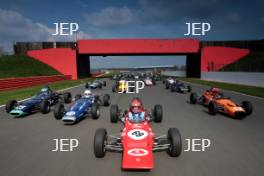 Silverstone Classic Media Day 2017, Silverstone Circuit, Northants, England. 23rd March 2017. Tiff Needell leads the Formula Ford field. Copyright Free for editorial use.