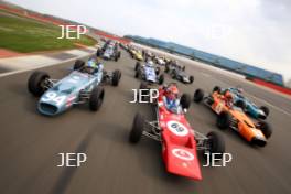 Silverstone Classic Media Day 2017, Silverstone Circuit, Northants, England. 23rd March 2017. Tiff Needell leads the Formula Ford field. Copyright Free for editorial use.