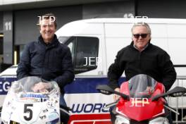 Silverstone Classic Media Day 2017, Silverstone Circuit, Northants, England. 23rd March 2017. Freddie Spencer and Wayne Gardner. Copyright Free for editorial use.