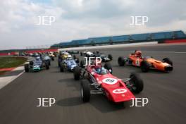 Silverstone Classic Media Day 2017, Silverstone Circuit, Northants, England. 23rd March 2017. Tiff Needell leads the Formula Ford field. Copyright Free for editorial use.