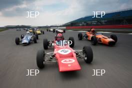 Silverstone Classic Media Day 2017, Silverstone Circuit, Northants, England. 23rd March 2017. Tiff Needell leads the Formula Ford field. Copyright Free for editorial use.