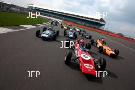 Silverstone Classic Media Day 2017, Silverstone Circuit, Northants, England. 23rd March 2017. Tiff Needell leads the Formula Ford field. Copyright Free for editorial use.