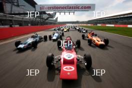 Silverstone Classic Media Day 2017, Silverstone Circuit, Northants, England. 23rd March 2017. Tiff Needell leads the Formula Ford field. Copyright Free for editorial use.