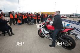 Silverstone Classic Media Day 2017, Silverstone Circuit, Northants, England. 23rd March 2017. Freddie Spencer and Wayne Gardner. Copyright Free for editorial use.