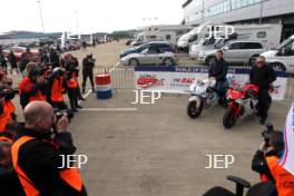 Silverstone Classic Media Day 2017, Silverstone Circuit, Northants, England. 23rd March 2017. Freddie Spencer and Wayne Gardner. Copyright Free for editorial use.