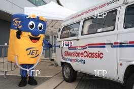 Silverstone Classic Media Day 2017, Silverstone Circuit, Northants, England. 23rd March 2017. JET mascot Philup. Copyright Free for editorial use.