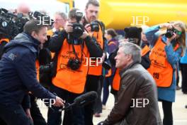 Silverstone Classic Media Day 2017, Silverstone Circuit, Northants, England. 23rd March 2017. Tiff Needell and the media. Copyright Free for editorial use.