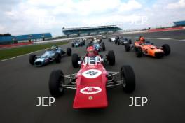 Silverstone Classic Media Day 2017, Silverstone Circuit, Northants, England. 23rd March 2017. Tiff Needell leads the Formula Ford field. Copyright Free for editorial use.