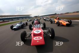 Silverstone Classic Media Day 2017, Silverstone Circuit, Northants, England. 23rd March 2017. Tiff Needell leads the Formula Ford field. Copyright Free for editorial use.