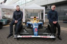 Silverstone Classic Media Day 2017, Silverstone Circuit, Northants, England. 23rd March 2017. Jonathan Williams and Dickie Stanford with the Williams FW14B. Copyright Free for editorial use.