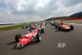 Silverstone Classic Media Day 2017, Silverstone Circuit, Northants, England. 23rd March 2017. Tiff Needell leads the Formula Ford field. Copyright Free for editorial use.