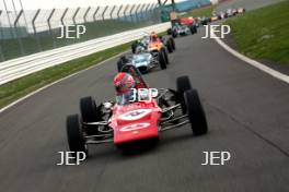 Silverstone Classic Media Day 2017, Silverstone Circuit, Northants, England. 23rd March 2017. Tiff Needell leads the Formula Ford field. Copyright Free for editorial use.