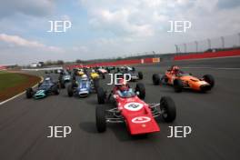 Silverstone Classic Media Day 2017, Silverstone Circuit, Northants, England. 23rd March 2017. Tiff Needell leads the Formula Ford field. Copyright Free for editorial use.