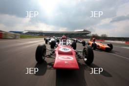 Silverstone Classic Media Day 2017, Silverstone Circuit, Northants, England. 23rd March 2017. Tiff Needell leads the Formula Ford field. Copyright Free for editorial use.