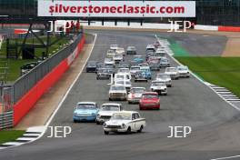 Silverstone Classic  28-30 July 2017  At the Home of British Motorsport  Race Start, SOPER Steve, Ford Lotus Cortina leads. Free for editorial use only Photo credit – JEP