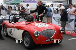 Silverstone Classic  20-22 July 2018 At the Home of British Motorsport 45 Paul Mortimer/Jonathan Mortimer, Austin-Healey 100M Free for editorial use only Photo credit – JEPSilverstone Classic  20-22 July 2018 At the Home of British Motorsport 45 Paul Mortimer/Jonathan Mortimer, Austin-Healey 100M Free for editorial use only Photo credit – JEP