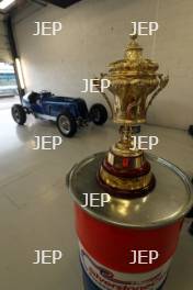 Silverstone Classic (20-21 July 2018) Preview Day,  2 May 2018, At the Home of British Motorsport. 1948 British Grand Prix trophy  Free for editorial use only. Photo credit - JEP    