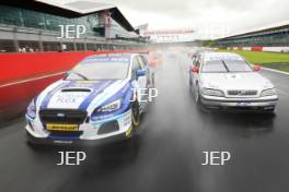 Silverstone Classic (20-21 July 2018) Preview Day,  2 May 2018, At the Home of British Motorsport. BTCC at the Silverstone Classic, Jason Plato, Team BMR Subaru Levorg GT and Rickard Rydell (SWE) Volvo Free for editorial use only. Photo credit - JEP