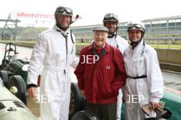 Silverstone Classic (20-21 July 2018) Preview Day,  2 May 2018, At the Home of British Motorsport. Murray Walker (GBR) with Mark Webber, Karun Chandhok and Susie Wolff Free for editorial use only. Photo credit - JEP    