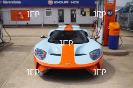 Silverstone Classic 2019 Ford GT at Gulf Fuel Station At the Home of British Motorsport. 26-28 July 2019 Free for editorial use only Photo credit – JEP