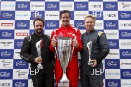 The Classic, Silverstone 2021  Race 1 Podium (l-r) 66 Cam Jackson / Brabham BT2, 81 Richard Bradley / Brabham BT2, 88 Alex Ames / Brabham BT6 At the Home of British Motorsport.  30th July – 1st August  Free for editorial use only 