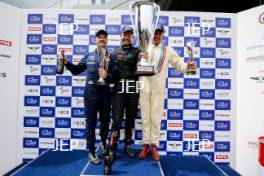 The Classic, Silverstone 2021  Race 1 Podium (l-r) 45 Jamie Constable / Tyrrell 011, 8 Michael Lyons / Ensign N180B, 7 Mike Cantillon / Williams FW07C At the Home of British Motorsport.  30th July – 1st August  Free for editorial use only 