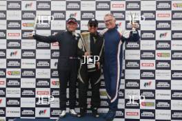 Silverstone Festival, Silverstone 2023 25th-27th August 2023 Free for editorial use only  Podium (l-r) 29 Nick Fennell GB Lotus 25, 59 Charlie Martin GB Cooper T53, 76 Tim Child GB Brabham BT3/4