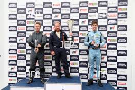 Silverstone Festival, Silverstone 2023 25th-27th August 2023 Free for editorial use only  Podium (l-r) 88 Alex Ames - Brabham BT6, 53 Sam Wilson - Cooper T59, 44 Samuel Harrison - Rennmax BN1-2