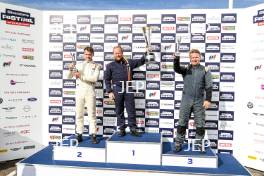 Silverstone Festival, Silverstone 2023 25th-27th August 2023 Free for editorial use only  Podium (l-r) 68 Horatio Fitz-Simon - Lotus 22, 53 Sam Wilson - Cooper T59, 88 Alex Ames - Brabham BT6