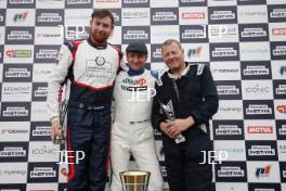 Silverstone Festival, Silverstone 2023 25th-27th August 2023 Free for editorial use only Podium (l-r) 16 Max Goff / Ian Goff - Ford Sierra Cosworth RS500, 53 Wim Kuijl - Ford Capri, 123 Ric Wood - Nissan Skyline GT-R