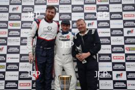 Silverstone Festival, Silverstone 2023 25th-27th August 2023 Free for editorial use only Podium (l-r) 16 Max Goff / Ian Goff - Ford Sierra Cosworth RS500, 53 Wim Kuijl - Ford Capri, 123 Ric Wood - Nissan Skyline GT-R