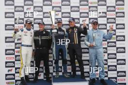 Silverstone Festival, Silverstone 2023 25th-27th August 2023 Free for editorial use only Podium of 14 John Spiers / Nigel Greensall - TVR Griffith, 192 Julian Thomas / Calum Lockie - Shelby American Cobra Daytona and 46 Mike Whitaker - TVR Griffith 