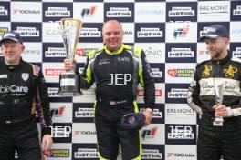 Silverstone Festival, Silverstone 2023 25th-27th August 2023 Free for editorial use only Podium of 23 Paul Whight - Aston Martin Vantage GT2, 8 Craig Wilkins - Lamborghini Huracan Super Trofeo Evo and 8 Jason Mcinulty - Lamborghini Huracan Super Trofeo Evo