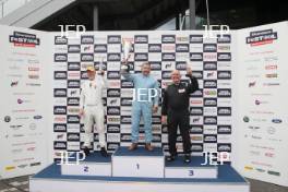 Silverstone Festival, Silverstone 2023 25th-27th August 2023 Free for editorial use only Podium (l-r) 34 John Spiers - Maserati 250F, 34 John Spiers - Maserati 250F, 2 Rod Jolley - Lister Jaguar Monza GP