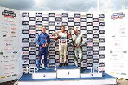 Silverstone Festival, Silverstone 2023 25th-27th August 2023 Free for editorial use only Podium (l-r) 51 Christian Pittard - Chevron B28, 11 Henry CHart - Trojan T101, 30 Paul Campfield - Chevron B24   