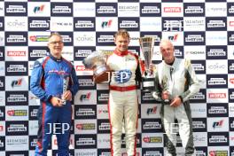 Silverstone Festival, Silverstone 2023 25th-27th August 2023 Free for editorial use only Podium (l-r) 51 Christian Pittard - Chevron B28, 11 Henry CHart - Trojan T101, 30 Paul Campfield - Chevron B24   