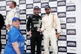 Silverstone Festival, Silverstone 2024. 23rd-25th August 2024 Free for editorial use only Podium (l-r) 41 Jimmy Broadbent - Jan Mardenborough - Ford Mustang 