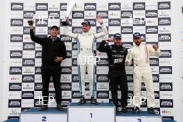 Silverstone Festival, Silverstone 2024. 23rd-25th August 2024 Free for editorial use only Podium (l-r) 600 Sam Tordoff - Ford Falcon Sprint, 41 Jimmy Broadbent - Jan Mardenborough - Ford Mustang 